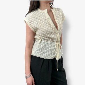 Vintage Crochet Tie waist Peplum Sweater Vest by Millau